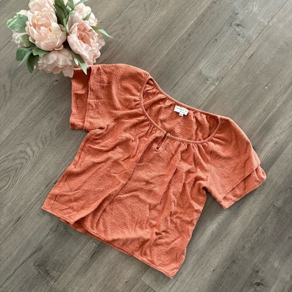 Madewell Orange Textures & Thread Crinkle Ruffle Sleeve Blouse - Picture 2 of 6